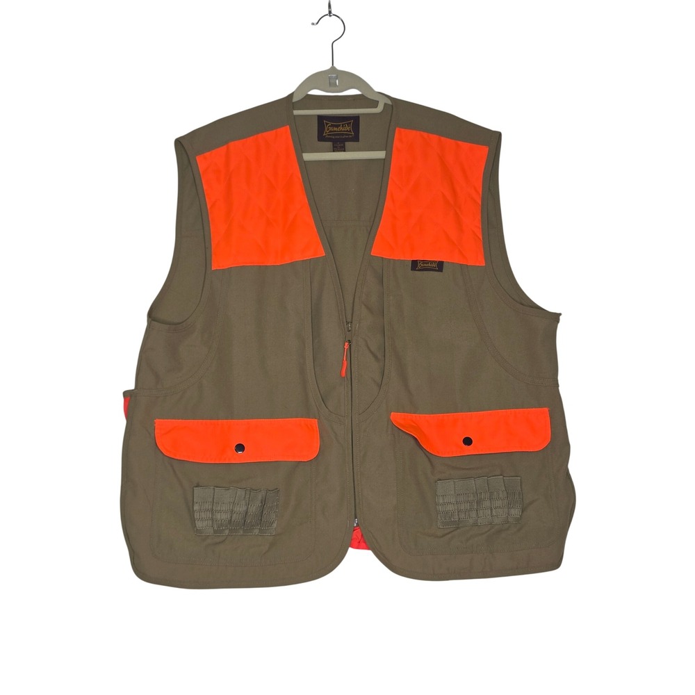 Gamehide Mens XL Hunting Vest Olive Blaze Orange Shell Loops Game Bag Outdoor